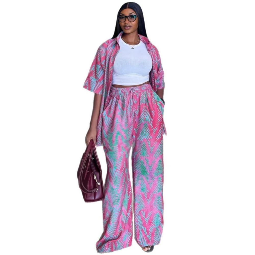ZARA African Print Plus Size Loose Shirt and Wide Leg High Waist Pants Two Piece